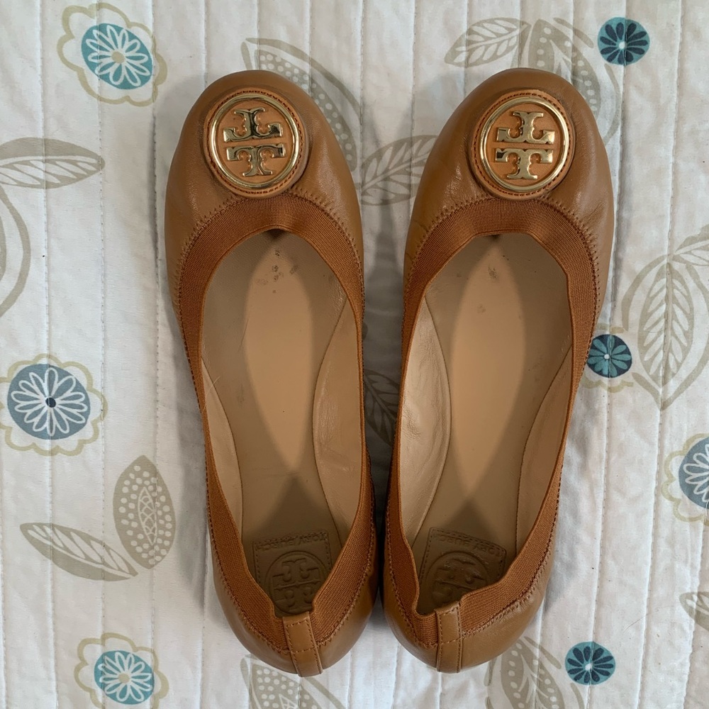 Tory Burch Leather Ballet Flats Tan Brown Size 10
